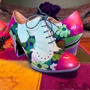 Fluevog Attic Bahiana Lace-Up Heel in Green Floral